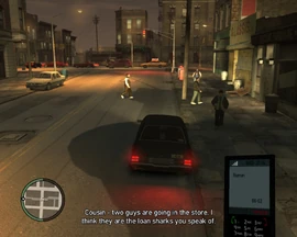 Niko phones Roman and warns him of the approaching loan sharks.