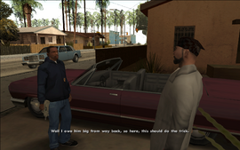 The mechanic tells CJ that he owes Sweet something so he gives CJ the lowrider for free.