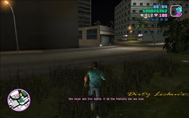 Tommy sprinting to the rooftop on which he can overlook the fight.