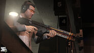 Michael using the Railgun in an shooting range.