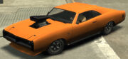 The supercharger/blower/"Highway Reaper" variant of the Dukes in GTA IV ("Highway Reaper" decal; engine).