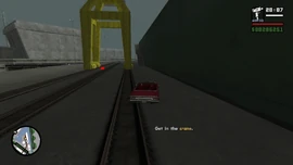 CJ must get in the crane.