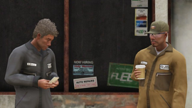 Another random NPC model with G. James at Flywheels Garage.