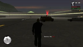 Destroying the van by shooting it.