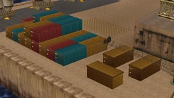 Blank shipping containers in Portland Harbor