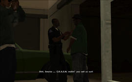 CJ is devastated by the revelation that his two best friends are not only allied with Grove Street's worst enemies, but also allied with C.R.A.S.H..