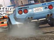 Rear view of the Tropos Rallye in the GTA Online: Cunning Stunts update trailer.