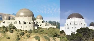 The Galileo Observatory next to its real life counterpart, the Griffith Observatory.
