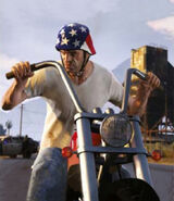 Trevor riding a Daemon in Grand Theft Auto V.