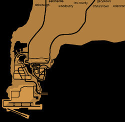 A map of Shoreside Vale in , the setting of 