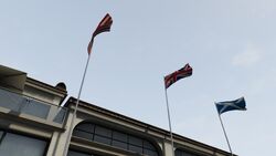 American, British and Scottish flags.