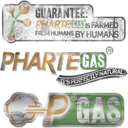 Worn Pharte Gas logos and graphics found at the office and warehouse in Port Tudor.