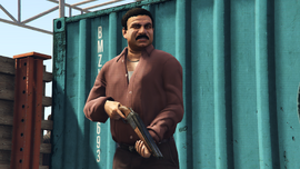 The Armenian Mob Boss armed with a Double Barrel Shotgun.