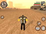 Carl Johnson flying with Jetpack.