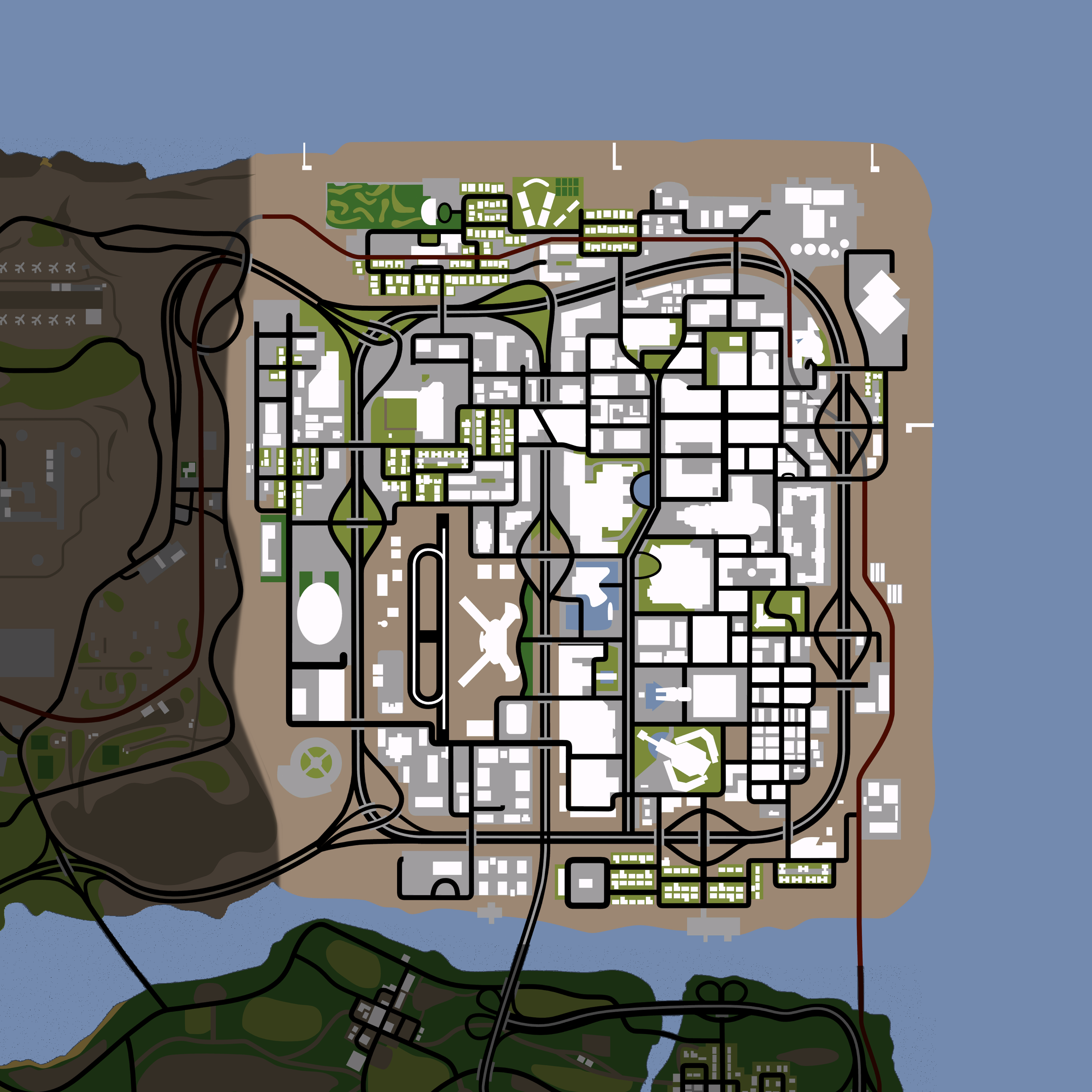 Recreated the San Andreas map with modern Los Santos (GTA V map