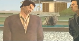 Donald Love during the cutscene for Waka-Gashira Wipeout! in Trailer 1. Note the different eyebrows.