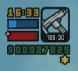 HUD-GTALCS-PS2.jpg (9 KB) GTA Liberty City Stories PS2 version, with squared health and armor bars.