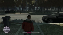 Go to the building and protect Timur.