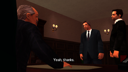 The mayor says "Thanks"; doesn't try to give in, or he is senile and doesn't know who he is dealing with.