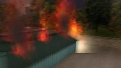 Which also sets the warehouse on fire.