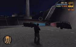 After destroying two Flatbed's that were going to attack him, Claude proceeds to massacre any Cartel gangsters in his way.