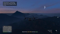 At each crash site you can use an Avenger turret to seach for the cargo. You can access an Avenger turret inside the hold.