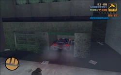 Claude parking the car in the garage.