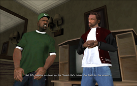 Sweet says that CJ has been helping the Families regain control of Los Santos. Sweet says that CJ has been fighting with the Ballas aggressively, taking the fight to them, instead of waiting for the Ballas to strike first.