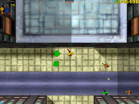 Chasing after the escaping goons.