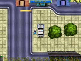 The protagonist is told to take the Squad Car to the bank in Northwest Fort Law.
