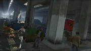 Tramps living under the freeway, notice the tents that were added to the game.