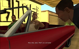 Cesar compliments CJ's car.