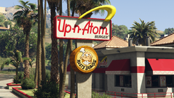 Signage for the Up-n-Atom Burger in Downtown Vinewood.