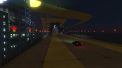 Going down the platform with a ramp at the end