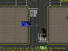 The protagonist is told to take Gary, who is injured inside the car, to the garage in East Bow while avoiding the Bill.