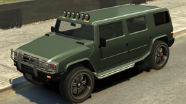 A Patriot with a front bullbar and roof spotlights in Grand Theft Auto IV. (Rear quarter view)