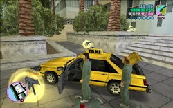 The crew getting into the taxi.