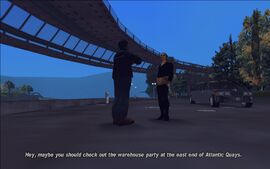 After getting back into the limo, Maria asks Claude to drive her to the party in Atlantic Quays.
