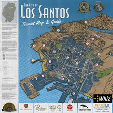 A guide to Los Santos, held by tourists. Note that this map is different than the actual game map, and has a much more exaggerated view of the city.