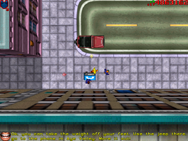 Answering the phone, the protagonist is told to take the nearby light red 4 x 4 and drive to the payphone in Southeast Soviet Hill in 60 seconds (although the dialogue says Aye Valley).