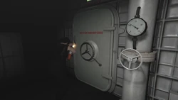 Using the cutting torch to open the sealed door.