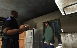 Tenpenny makes a sarcastic comment about his "wife" loves Ryder's drugs.