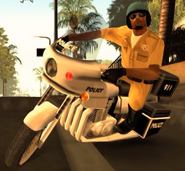 A promotional screenshot featuring an early version of a police bike officer.