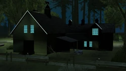Rear view of the farmhouse during the night, with glitched night vertex brightness on the window textures.