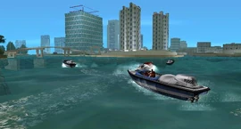 Four boats, close to Starfish Island, attempting to get to the dealer.