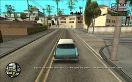 Smoke says that he's going to be honest with CJ and tells him that they're getting into some serious trouble.