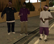 A few Ballas members in front of the County General Hospital in Los Santos.