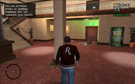 CJ enters the motel and the first thing he sees is a dead Families member.