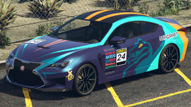 A Vectre with the Mambas 24 livery in Grand Theft Auto Online. The team's name can be seen on the sunstrip if applied. (Rear quarter view)