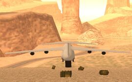 Andromada dropping barrels as it takes off.